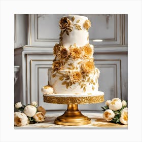 Gold And White Wedding Cake Canvas Print