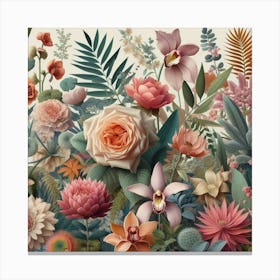 Floral and Foliage: A Collage of Botanical Art Prints and Posters with Roses, Orchids, Succulents, and Ferns Canvas Print