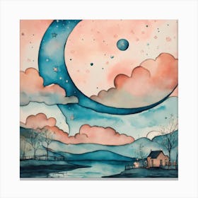 Moon And Stars Canvas Print