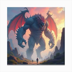 Titan Battling Monsters In A Colorful, Dreamy Watercolor World 1 Canvas Print