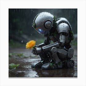 Robot In The Rain Canvas Print