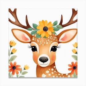 Floral Baby Elk Nursery Illustration (3) Canvas Print