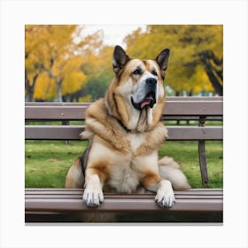 Dog Sitting On Park Bench Canvas Print