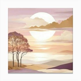 Sunset With Trees gold and lilac Canvas Print