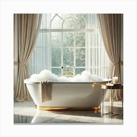 Luxury Bathroom Retreat Wall Art: A Gold-Accented Freestanding Tub in a Serene and Elegant Space for Sophisticated Home Decor Print Art Canvas Print