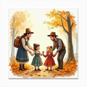 Watercolor Depiction Of Romanian Families Celebrating English Autumn 1 Canvas Print