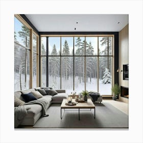 Modern Living Room With Large Windows Canvas Print