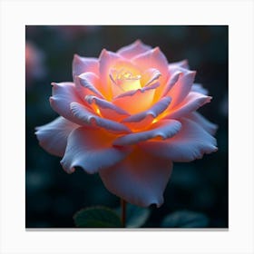 A Dreamy Rose With Petals Of Flowing, Holographic Light Blooming In A Surreal Garden 1 Canvas Print