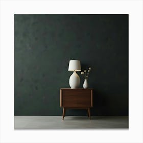 Lamp And Table In Dark Room Canvas Print