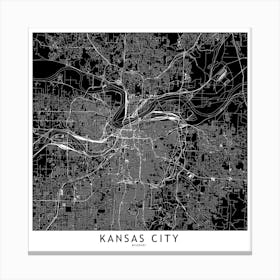 Kansas City Black And White Map Square Canvas Print