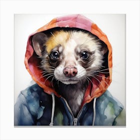 Watercolour Cartoon Ferret In A Hoodie Canvas Print