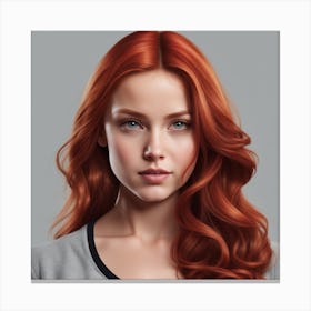 A Photorealistic Red Hair Girl Looking At The Camera With A Light Gray Background 989684568 Canvas Print