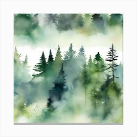 Appalachian Mountains of Misty Pines Watercolor Print of Evergreen Forest..366 Canvas Print