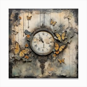 Clock With Butterflies Canvas Print