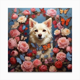 Dog With Butterflies Canvas Print