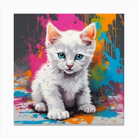 White Kitten Painting Canvas Print