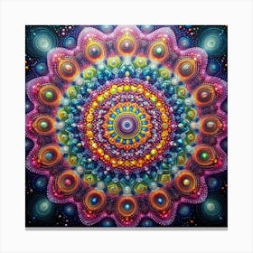 A vibrant diamond painting of a complex Mandala, with a mesmerizing interplay of light and shadow between the different colored diamonds 3 Canvas Print