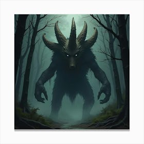 A Mythical Beast With Multiple Heads Emerging From A Dark Forest 1 Canvas Print