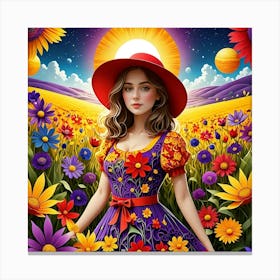 Girl In A Flower Field 1 Canvas Print