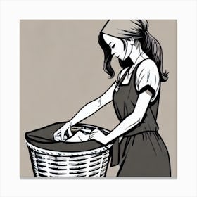 Woman In A Basket Laundry Canvas Print