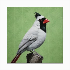 Ohara Koson Inspired Bird Painting Northern Cardinal 1 Square Canvas Print