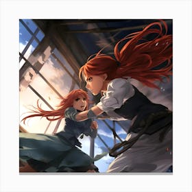 Two Anime Girls Fighting Canvas Print