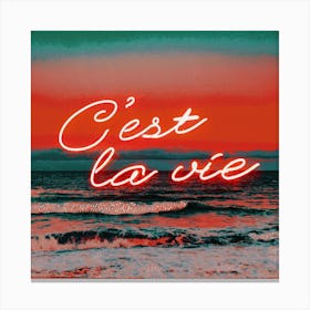 C'est La Vie Orange Square Canvas Print