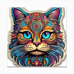 Psychedelic Cat Whimsical Psychedelic Bohemian Enlightenment Print 4 Canvas Print