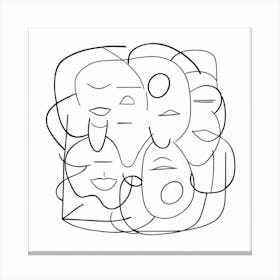 Abstract Faces Art, Black and white. White background Canvas Print