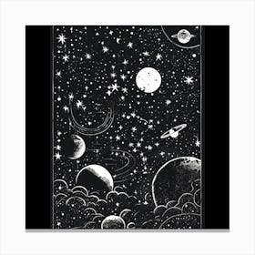 Black And White Stencil Of Cartoon Like Constellat Canvas Print