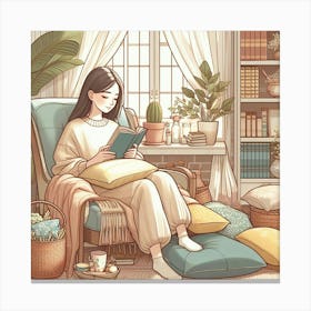 Girl Reading In A Chair Canvas Print