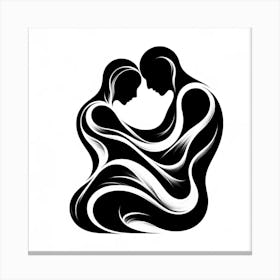 Title: "Embrace in Monochrome"  Description: "Embrace in Monochrome" is an abstract portrayal of a couple's intimate moment, their forms melded in an eternal dance of lines and curves. This striking black and white artwork, with its flowing design, embodies themes of love, connection, and unity, perfect for captivating a market seeking romantic, minimalist art. It’s a timeless piece for anyone looking to add a touch of elegance and passion to their space. Canvas Print