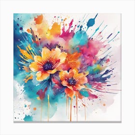 Vibrant Watercolor Splash With Floral Elements Canvas Print