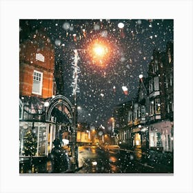 Snow Falling On A City Street Canvas Print