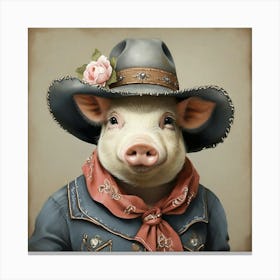 Marjorie The Cowgirl Pig Animal Art Print 2 Canvas Print