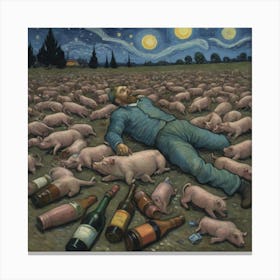 Pigs In The Field A Cigarette’s Glow Amid Pig-Driven Chaos Canvas Print