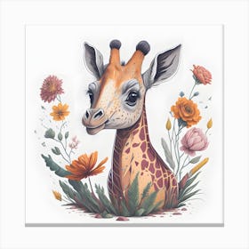 Floral Giraffe (7) Canvas Print