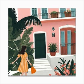 Pink House Illustration Canvas Print