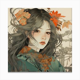 Autumn Forest Sprite In Celadon, Persimmon , And Sage Canvas Print