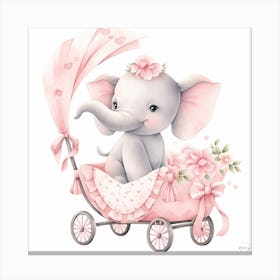 Baby Elephant In A Carriage - nursery decor, baby girl Canvas Print