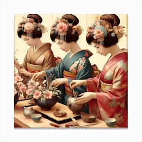 Japanese women making Ikebana 1 Canvas Print