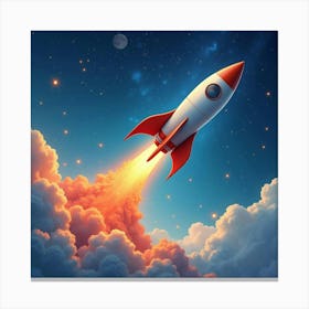 Rocket Soaring With A Watercolor Shimmering Cosmic Field 1 Canvas Print