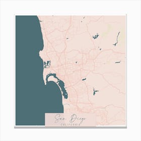 San Diego California Pink and Blue Cute Script Street Map Canvas Print