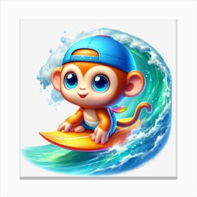 Monkey On Surfboard Canvas Print