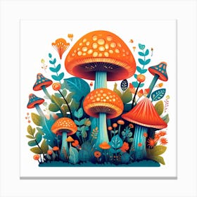 Mushrooms In The Forest Canvas Print