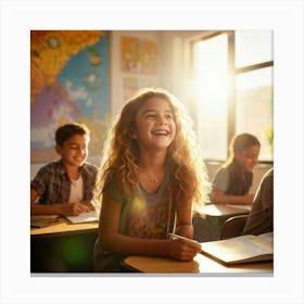 A Student Radiating Happiness While Engaging Actively In A Lesson Within The Vibrant Ambiance Of A C (6) Canvas Print