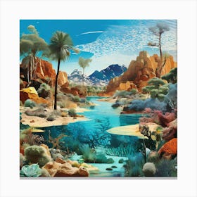 'The Desert,A Vibrant Collage Of Different Ecosystems Deserts Forests Oceans Seamlessly Blending Together Canvas Print