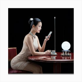 Chinese Woman Using Cell Phone Canvas Print