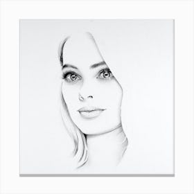 Margot Robbie Barbie Movie Pencil Drawing Portrait Minimal Black and White Canvas Print