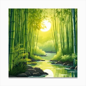 A Stream In A Bamboo Forest At Sun Rise Square Composition 385 Canvas Print